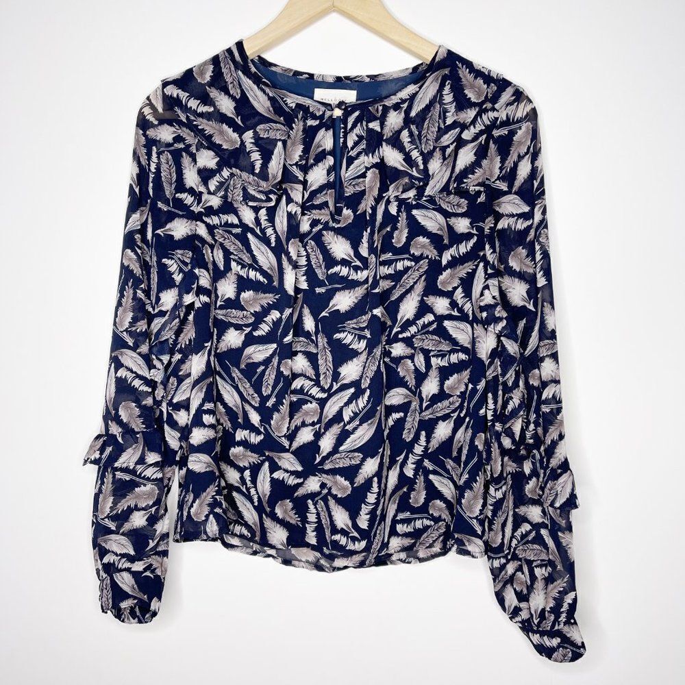 MELLO DAY Feather Print Long Sleeve Blouse